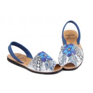 Sandale Avarca Blue Flower , Piele Naturala